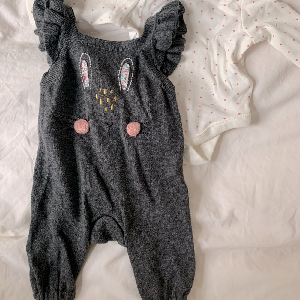 Grey cat romper with onesie